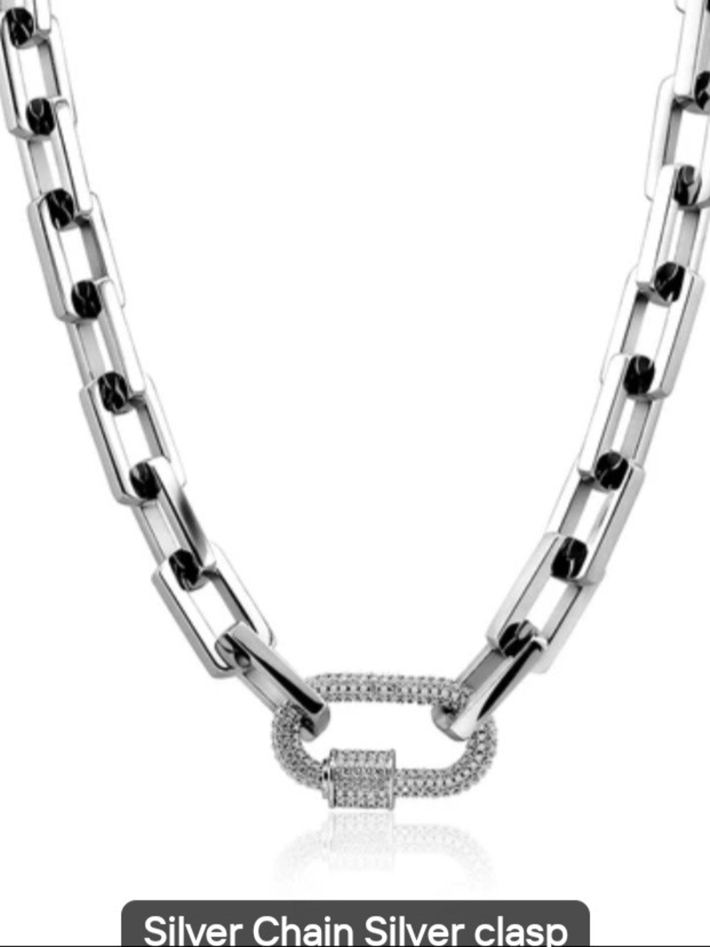 🩶🩶NEW🩶🩶 GORGEOUS!! SILVER Plated CZ Carabiner Chunky PaperClip Necklace